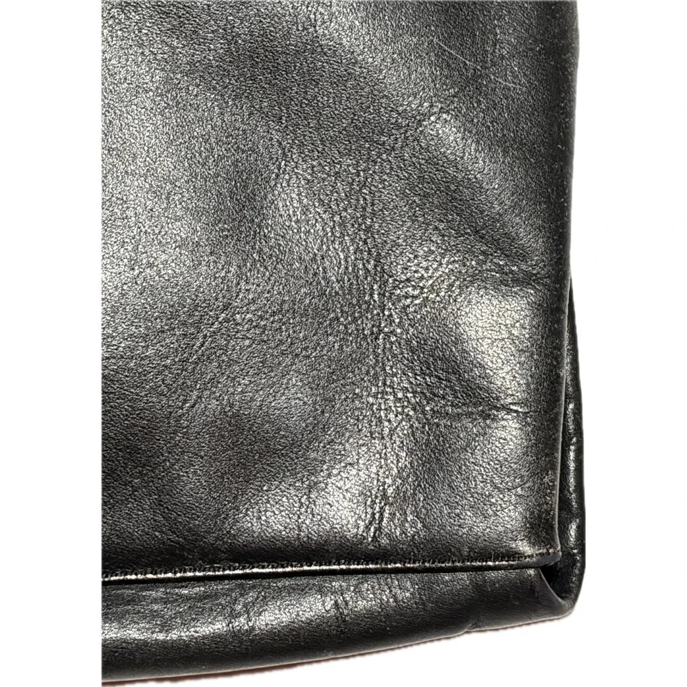 Vtg 80s Black Leather Clutch Bag Oversized Evening Purse Magnetic Snap‎ DMGD